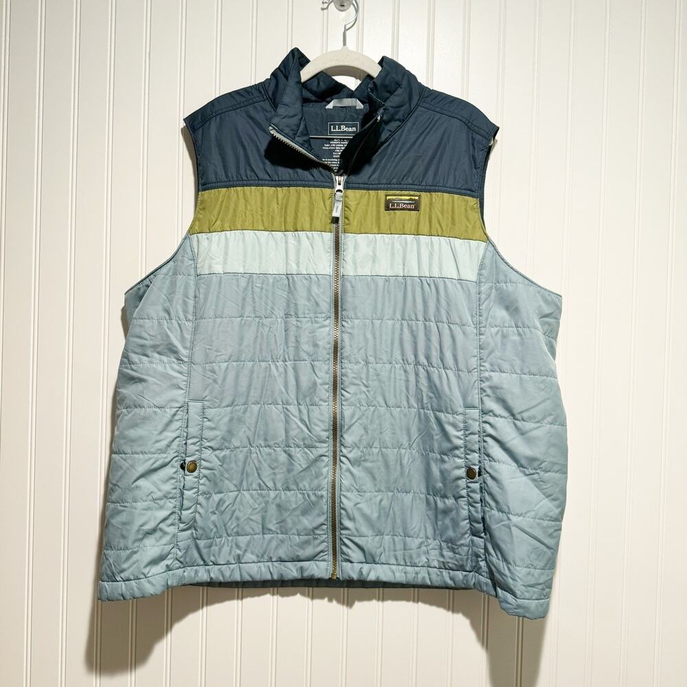 LL Bean Mountain Classic Puffer Vest Blue Green Womens 2X